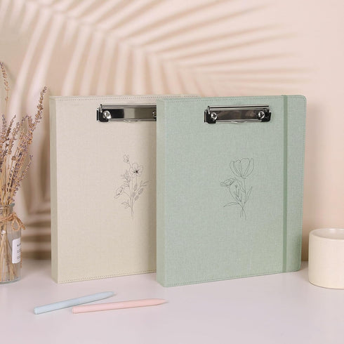 SKYDUE 3 Ring Binder with Clipboard, 1 Inch Linen Binder for 3 Hole Punch Letter Size Paper with 5 Dividers (Olive