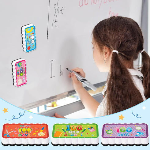 BeYumi 12Pcs 100 Days of School Magnetic Dry Eraser - Colorful Felt Surface for Kids Classroom Office Home Teacher
