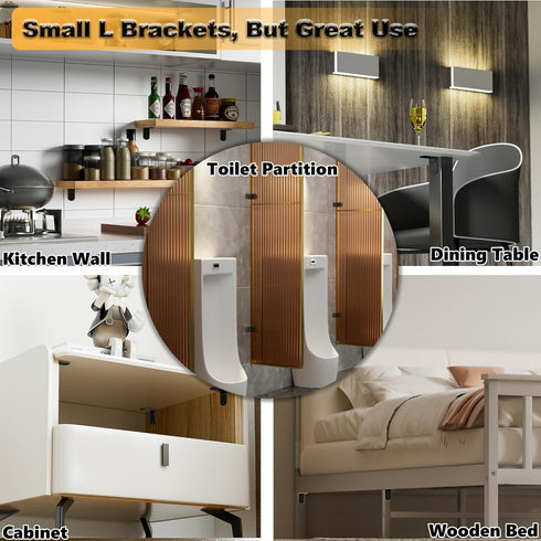 4Pcs 90 (2.56X2.56 Alise Shelf Brackets Black, Stainless Steel Floating Shelf Brackets Corner Brackets, L Brackets