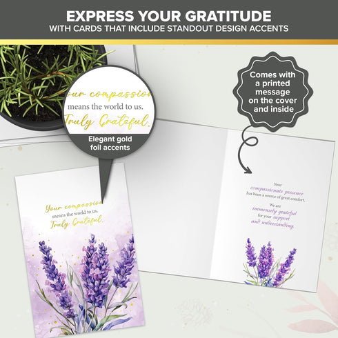 50 Pack 4x6in 25 Decorably Gold Foiled Thank You Cards for Funeral with Envelopes and Stickers, Floral & Butterfly