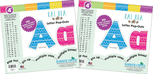 BARKER CREEK 4" Letter Pop-Outs 2-Pack, Kai Ola, Colorful Letters for Bulletin Boards, 510 Upper and Lowercase