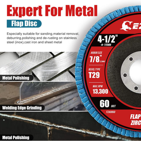 EZARC Flap Disc 4 1/2 Inch for Angle Grinder, 10 PCS 60 Grit Zirconia Grinding Wheel for Stainless Steel