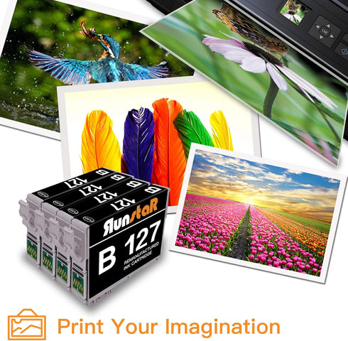 Run Star 4 Black 127 Remanufactured Ink Cartridge Replacement for Epson 127 T127 (for WF-3520 WF-3540 WF-7010 WF-7510