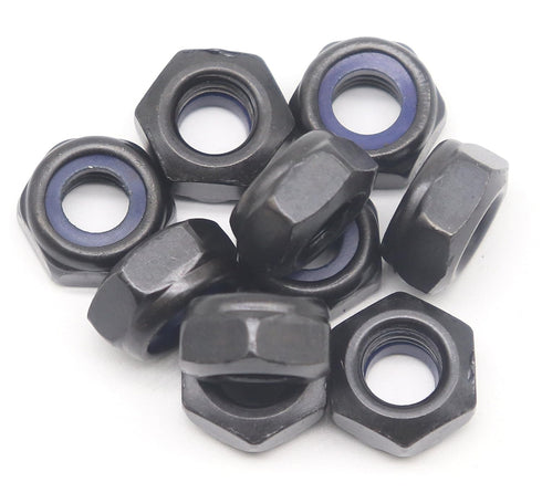 binifiMux 10Pcs M10 x 1.5mm Black Hex Nylon Insert Self Lock Nuts, Zinc Plated Carbon Steel