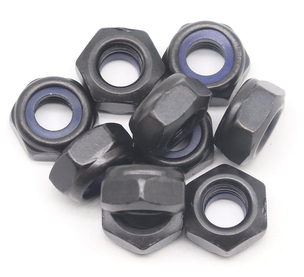 binifiMux 10Pcs M10 x 1.5mm Black Hex Nylon Insert Self Lock Nuts, Zinc Plated Carbon Steel