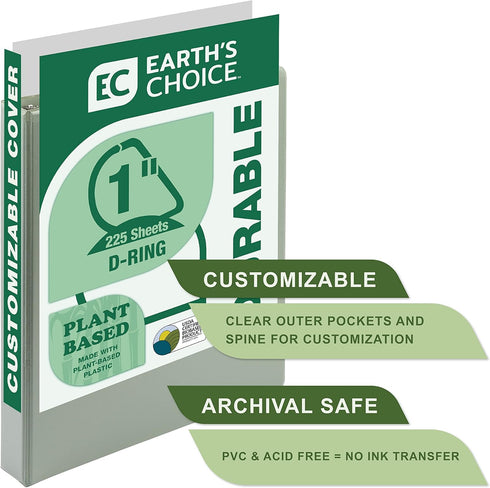 Samsill Plant-Based 1 Inch Durable D-Ring View Binder, Eco-Friendly, USDA Certified Biobased, 2 Pack, Sage Green