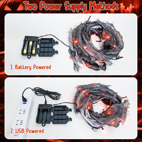 FFZZKJ 8 9.9FT 30LED Orange Lights for Halloween Lights String Garland Black Cloth with Timer Modes Battery