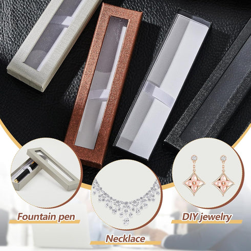 Colarr 36 Pcs Empty Pen Gift Box with Cushion, Clear Lid Cardboard Pen Display Case for Presentation Jewelry Packaging