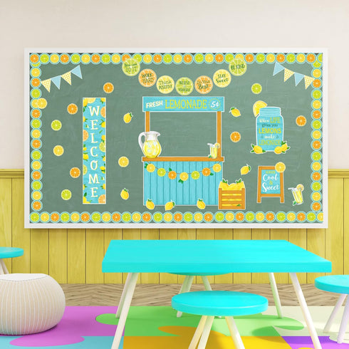 Whaline 62Pcs Summer Lemon Bulletin Board Decoration Kit, Inspirational Stand Cutouts for Classroom School Decor