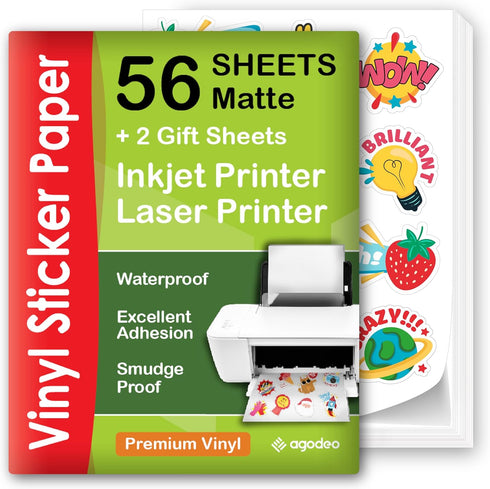 Premium Printable Vinyl Sticker Paper for Inkjet & Laser Printer - 56