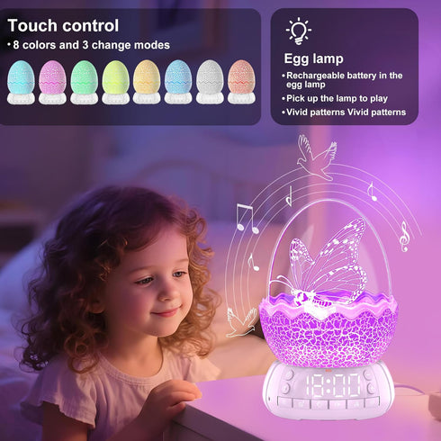 MTDYHY Women(2th Butterfly Night Light Sleep Lamp with Lullaby White Noise, Digital Clock Alarm Clock with LED Dcor