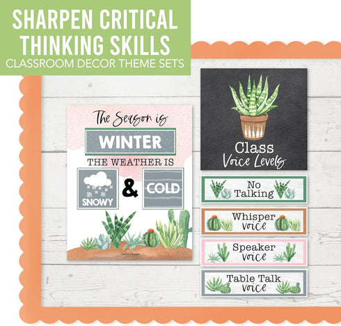 Hadley Designs Cactus Classroom Calendar Set, Bulletin Board for Classroom Decorations