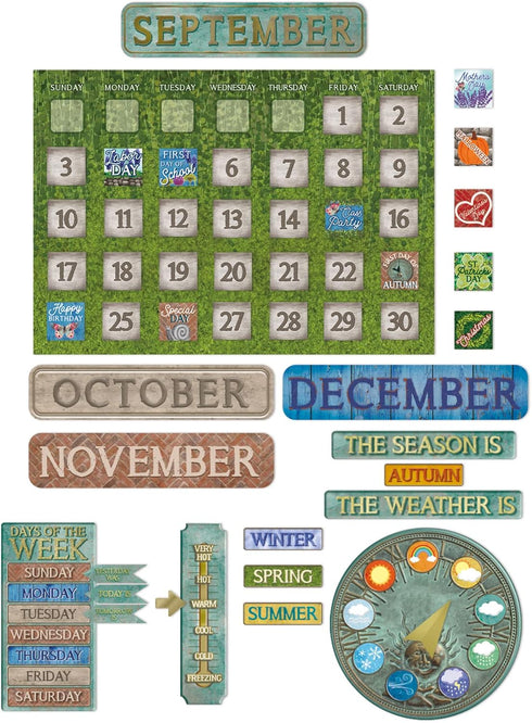 Eureka Curiosity Garden Classroom Calendar Bulletin Board Set for Teachers, 97 Pieces for Classroom Decoration