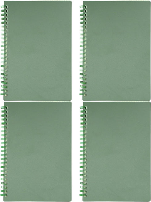Yansanido Spiral Notebook, 4 Pcs A5 Thick Plastic Dark Green Hardcover 8mm Ruled 80 Sheets -160 Pages Journals for Study and Notes (Ruled-4pcs Dark Green, A5)