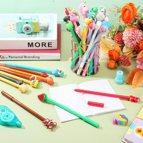Yexiya 200 Pieces Cute Cartoon Gel Ink Pens - 0.5 mm Novelty Black Gel Ink Pens, Assorted Styles