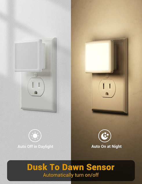 2 Pack, 3000K 0.3W, JandCase Night Lights Plug into Wall Plug in Night Light with Dusk-to-Dawn Light Sensor, Soft White