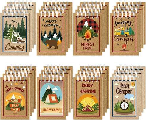 Eaasty 32 Pack Camp Adventure Theme Notepads, Mini Spiral Notebook, 2.4"x3.5", Rustic Camping Journal