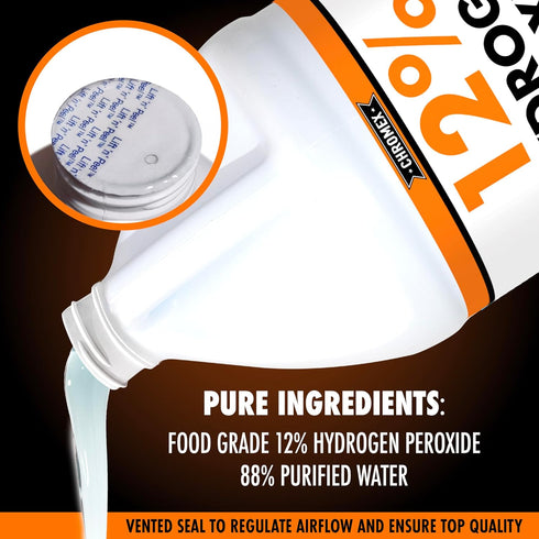 Hydrogen Peroxide 12 Percent Food Grade, 4X Concentrated Solution, 1 Gallon for Home & Kitchen Cleaning