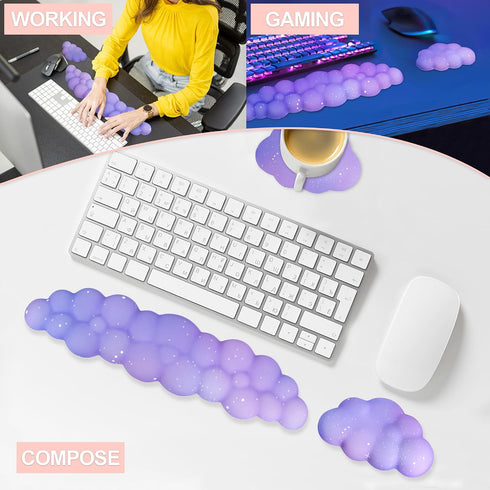 Set Set Cloud Wrist Rest for Keyboard and Mouse, Includes Cute Coaster, with Computers and LaptopsPurple Star