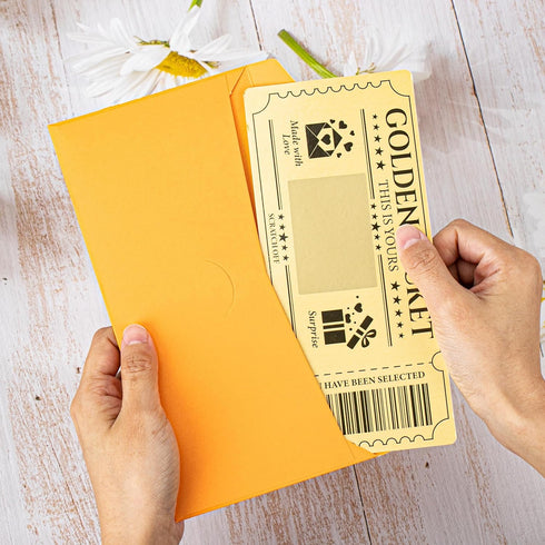 VELATYVIO 12 Sets Golden Ticket Custom Scratch off Cards with Envelope and Stickers Surprise Gift Certificates