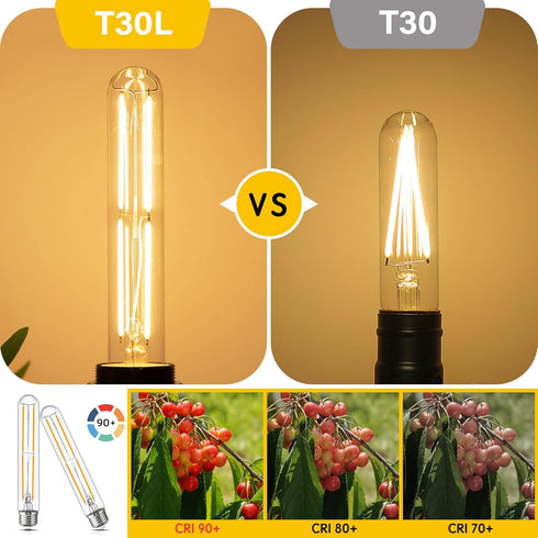 Tubular Light Bulb, 7.3 Inch Dimmable T10 LED Bulb, E26 6W, 60 Watts Edison Bulbs, 2700K Soft White, 4-Pack