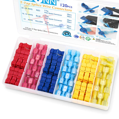 TICONN 120Pcs T Tap Wire Connectors - Quick Splice Connector with Storage Case
