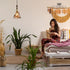 6"x11.5" 15"-72" E26 Modern Amber Glass Pendant Light, Floral Bell-Shaped Hanging Light with Wood Handle & Brass Cap