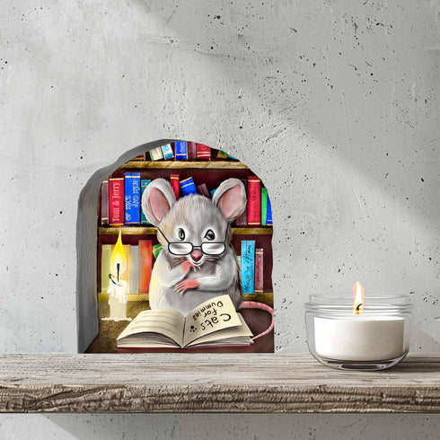 Mouse Reading Book Wall Decor Sticker Decal - Kids Room, Classroom, Home, Adorable Librarian Mouse Design