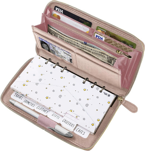 Cash Envelope Wallet Rose Gold All in One Budget System with 12x Tabbed Envelopes & Yearly Planner