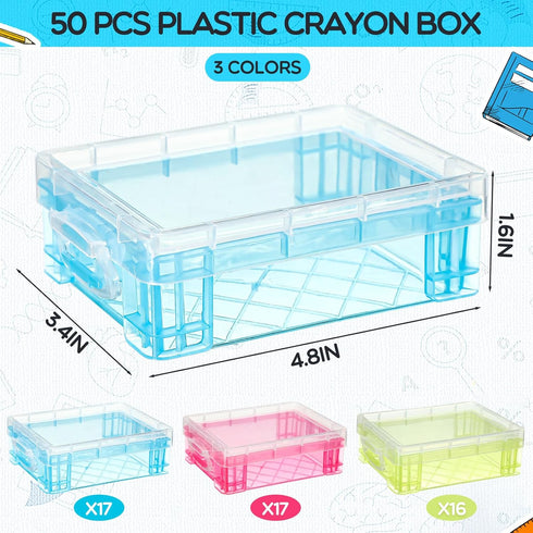 Suzile 50 Pcs Plastic Crayon Box Stackable Organizer with Lid for Crayon Storage Containers Bulk for Office School