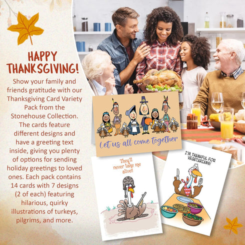Stonehouse Collection Thanksgiving Cards, Funny Assortment - Set of 14 Boxed Cards & Envelopes, 4.5x6.25