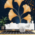 Agglomerix Custom Size Wall Murals Ginkgo Leaves Botanical Watercolor Dark Sky Sparkling Dots