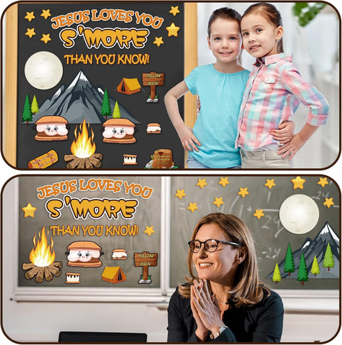 Outus 105 Pieces Jesus Loves You S'More Bulletin Board Set, Sunday School Decorations for Classroom Wall