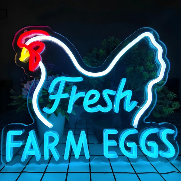 XIANGQIJING Fresh Farm Eggs Neon Sign,Farmhouse Kitchen Neon Light Sign for Chicken Coop