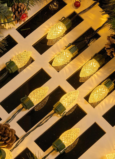 50 C9 8 Solar Christmas Lights Outdoor, LED Strawberry String Light with Timer & Light Mode, Waterproof Solar Christmas