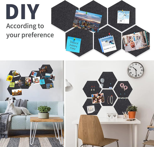Hexagon Felt Cork Board Tiles, 6 PCS Self Adhesive Bulletin Boards Set with Pushpins for Home Kitchen School Decor