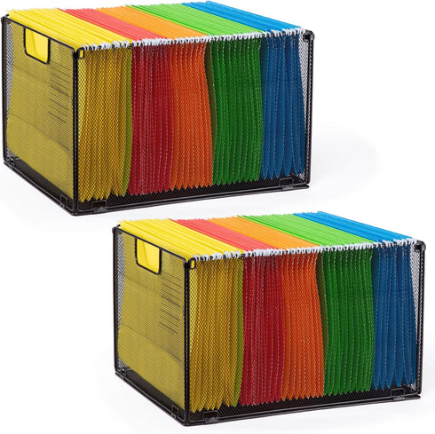 Housmile Foldable Mesh File Folder Organizer, Metal Storage Boxes, Letter Size File Box, 2 Pack