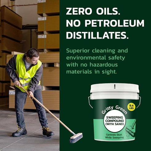 (8.4 lbs) Gritty Green Sweeping Compound with Sand Effective Dust Control on Cement & Unfinished Floors, Grit and Sand