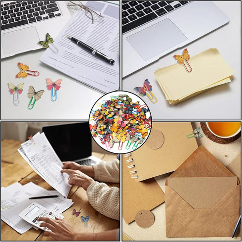 yueton 54 PCS Cute Butterfly Paper Clips, Creative Cartoon Bookmarks and Document Clamps for Office Supplies