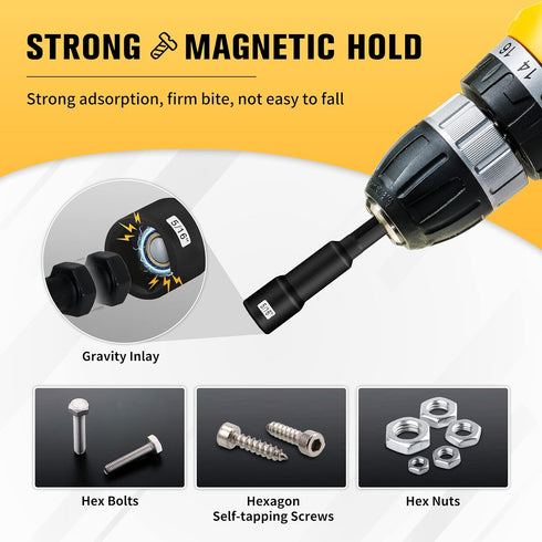 BOEN 3 Piece 1/4 inch Magnetic Nut Driver Set, Quick-Change Hex Shank SAE Nut Driver, Cr-V Steel