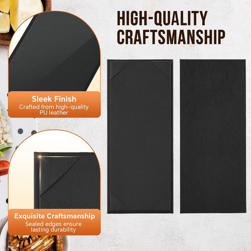4.25" 11", 12 Pack (1 MYFULLY Restaurant Menu Holders x Black PU Leather Single Panel Menu Covers with Angled Corners