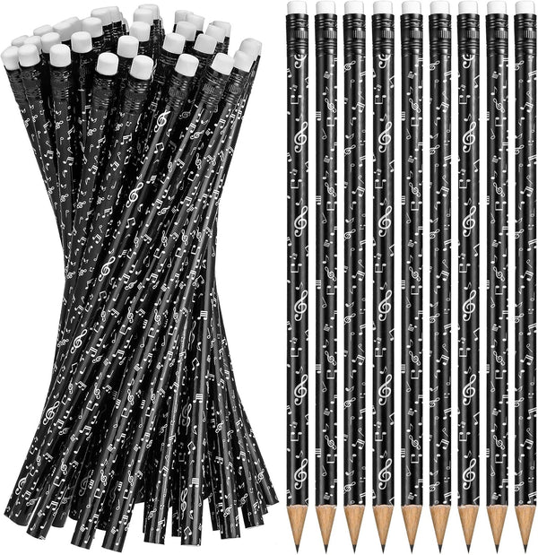 Chinco Music Pencils with Music Note Design, Bulk Round Fun Pencils for Classroom Supplies