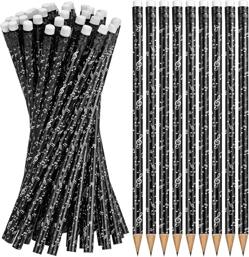 Chinco Music Pencils, Music Note Pencils for Students, Bulk Round Fun Pencils with Eraser, 48 Pieces