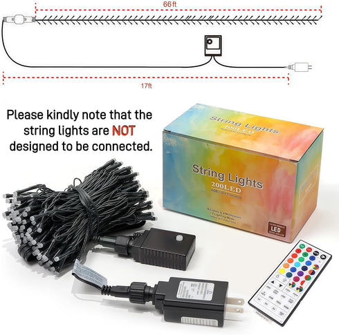66ft 200 8 HOME LIGHTING Christmas Decorative Mini Lights, LED RGB Changing Functional Green Wire Fairy Halloween