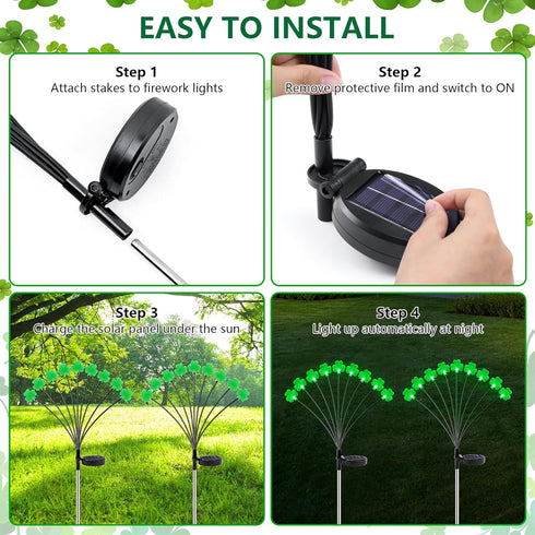 2 Pack St Patricks Day Decorations, 18 LED Lucky Green Shamrock Solar Lights with 2 Modes for Yard Garden Lawn Pathway