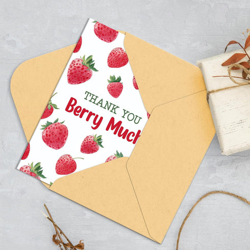 Strawberry Thank You Card for Women Man, Thank You Berry Much, with Envelope Sticker