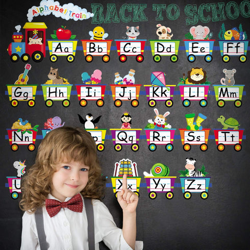 Outus Set Alphabet Train Bulletin Board Animals Alphabet Line Cards for Classroom Wall Letters Banner Decor Early