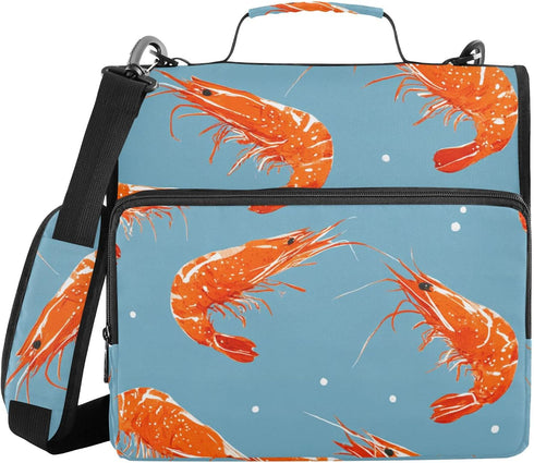 Fisyme Sea Shrimp Blue Zipper Binder 3 Ring with Zipper and Shoulder Strap