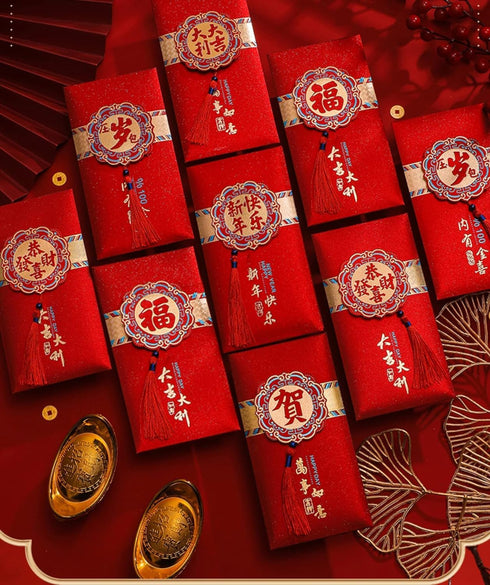 Chinese New Year Red Envelopes 2025, 6Pcs Money Red Pocket for Year of Snake with Gold Foil Patterns