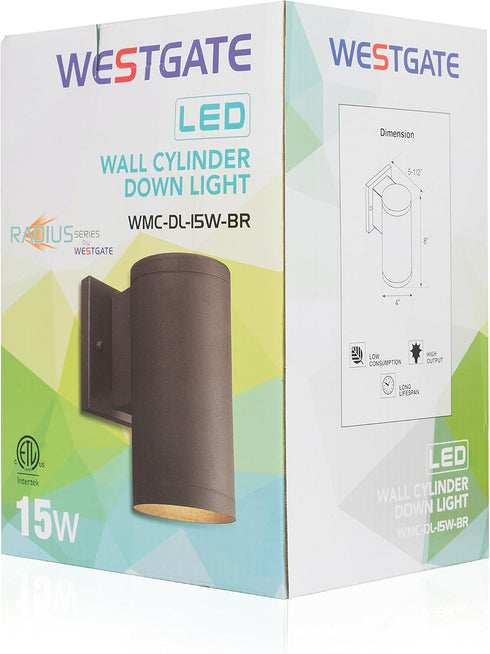 Dimmable CRI80+ IP65 (15W 5000K Westgate Lighting Outdoor LED Cylinder Light - Up/Down Wall Sconce Lamp Fixture W/COB
